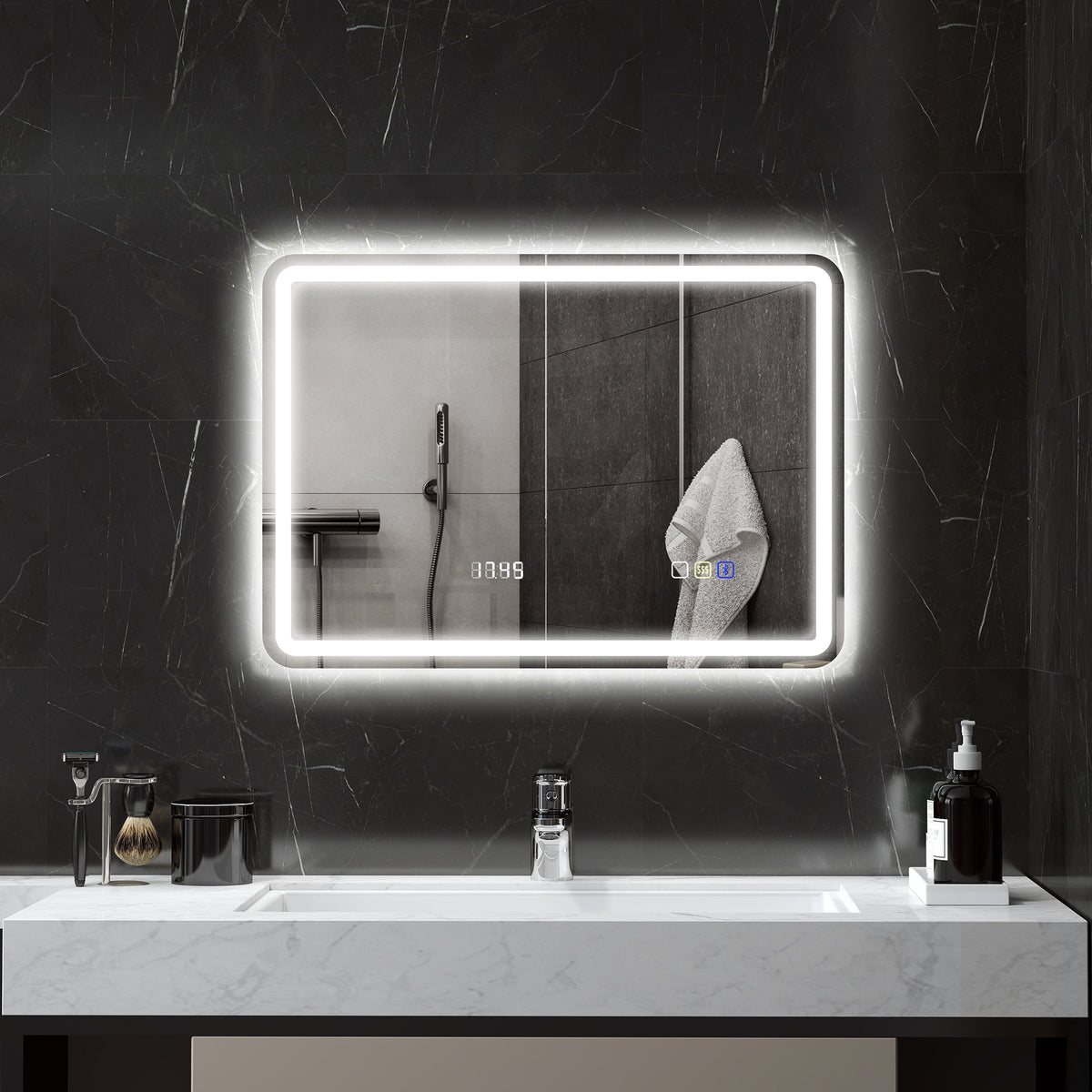 Smart LED Bathroom Mirror with Bluetooth, Clock & Anti-Fog – 50 × 70 cm