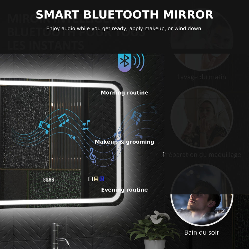 Smart LED Bathroom Mirror with Bluetooth, Clock & Anti-Fog – 50 × 70 cm