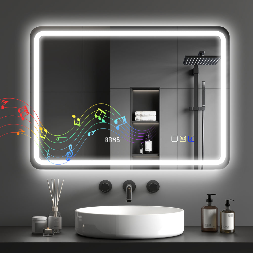 Smart LED Bathroom Mirror with Bluetooth, Clock & Anti-Fog – 50 × 70 cm
